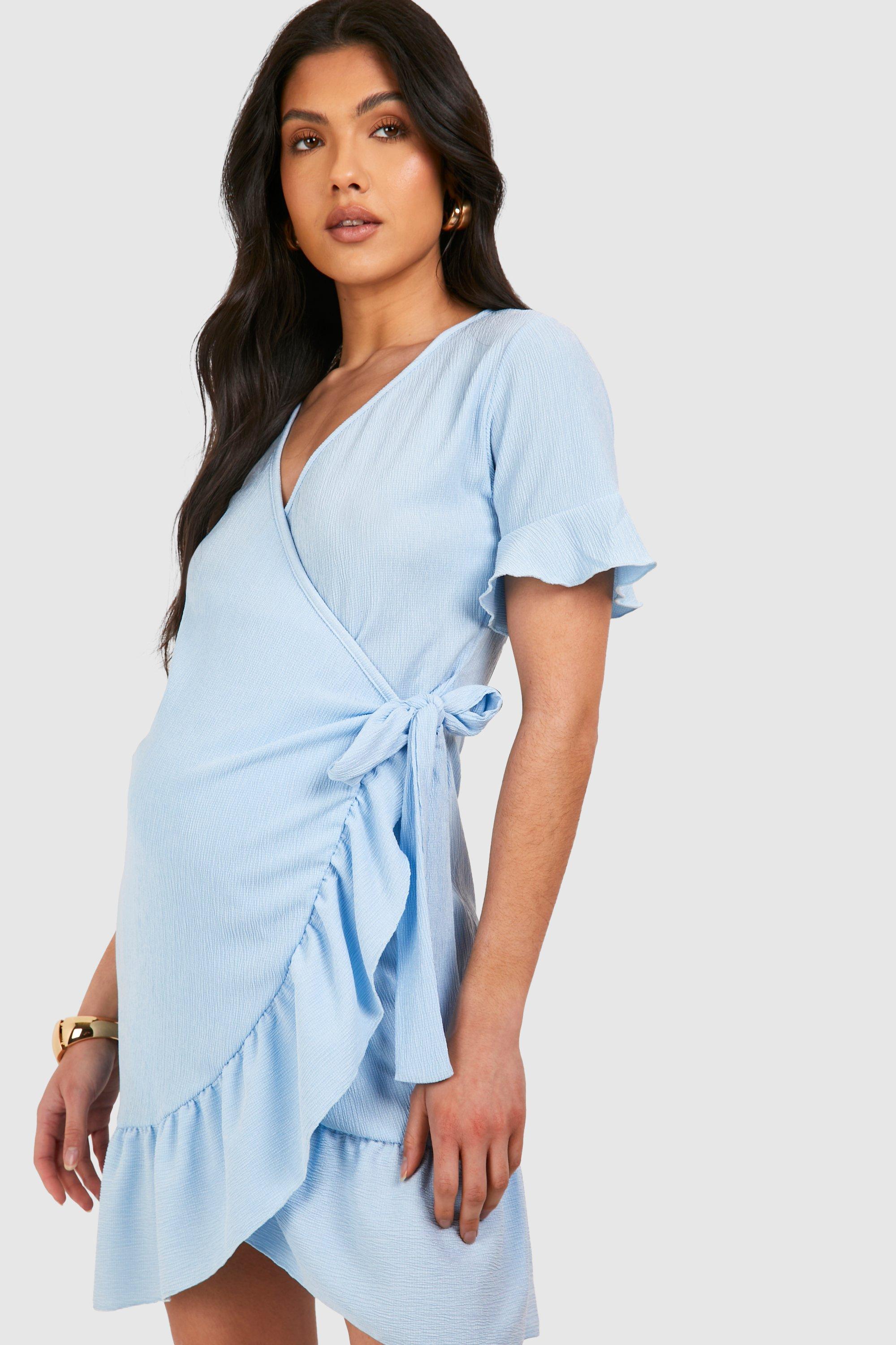 Maternity Textured Wrap Frill Mini Dress boohoo DK